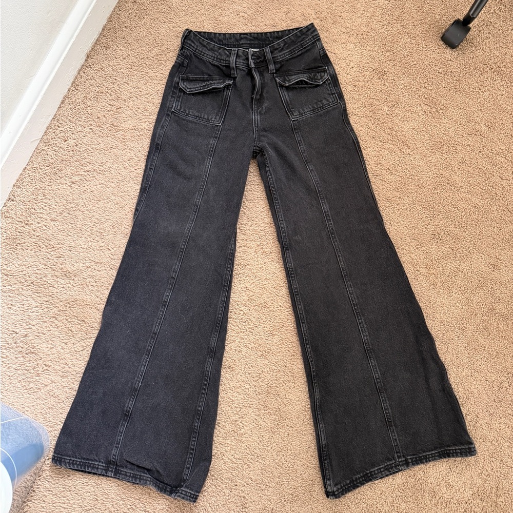 H&M Black Wide-Leg Flare Jeans